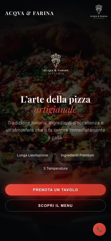 Screenshot smartphone del sito Acqva e Farina