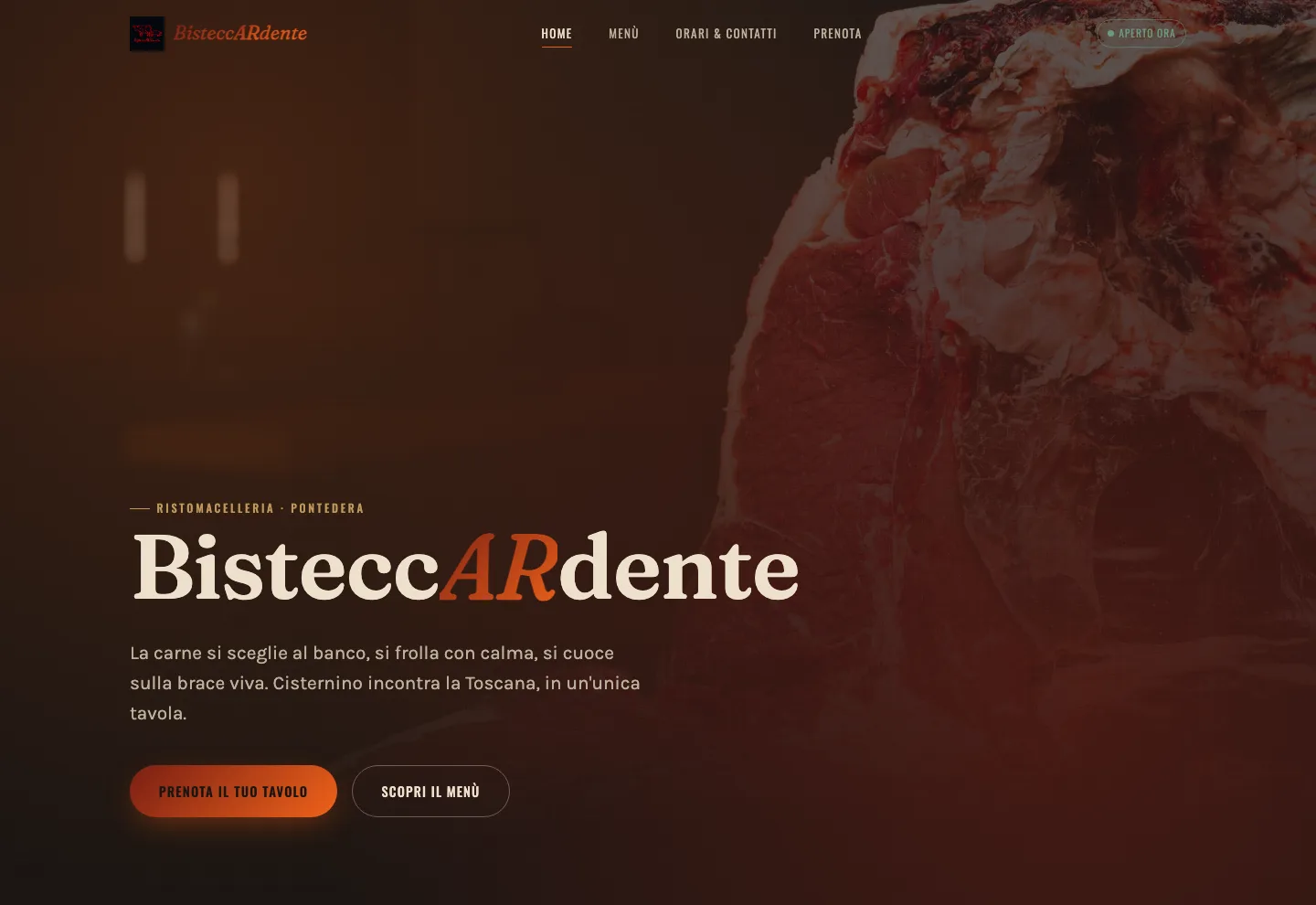 Screenshot desktop del sito Bistecca Ardente